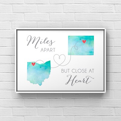 Miles Apart Two State Custom Print, Moving Away Gift, Long Distance Friendship, Personalized Gift For Family and Friends, Going to College - image1